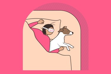 Illustration of a person sleeping in bed with their dog