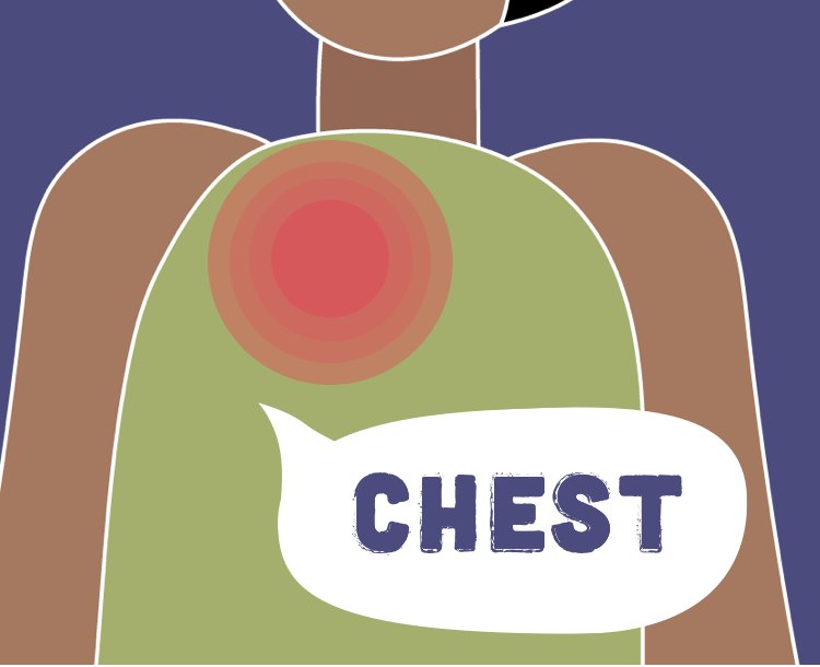 illustration of chest with red dot signifying symptoms