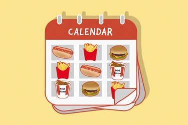 Illustration of a calendar showing fast food meals.