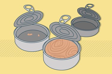 illustration of three cans of tuna on yellow background