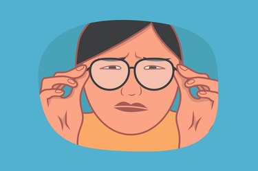 an illustration of a person wearing glasses and squinting because they're wearing the wrong prescription glasses