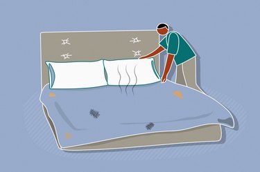 Illustration of a person making the bed with dirty sheets