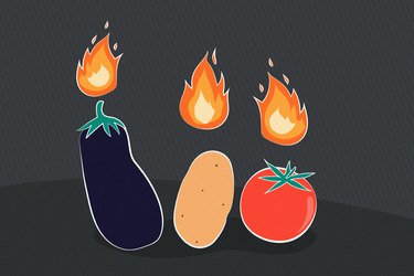 Illustration of nightshade vegetables with flames above them that cause inflammation
